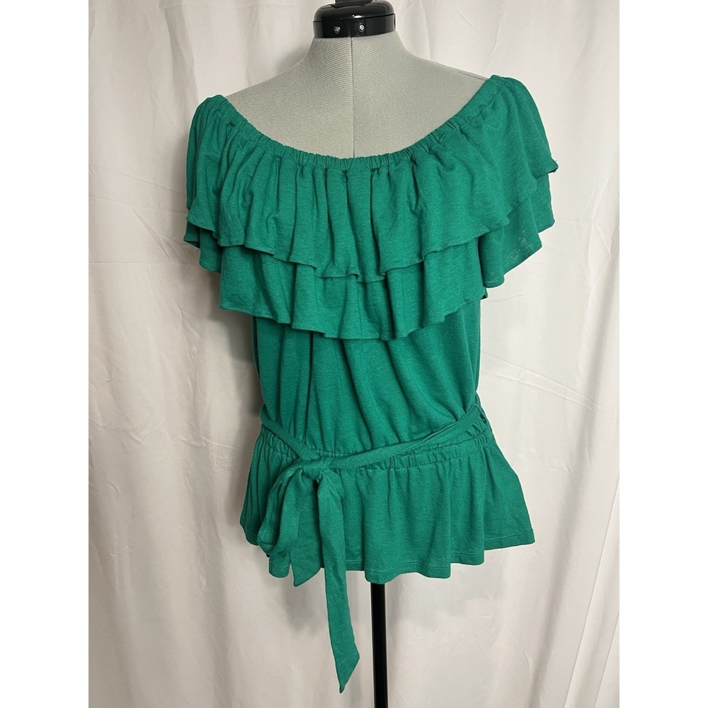 $115 NWT Ralph Lauren Women's Green Peplum Jersey  Off-the-Shoulder Top Size L - Picture 2 of 9